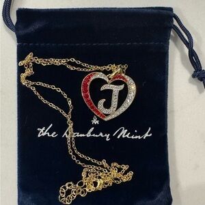 Danbury Mint Gold Heart Necklace with Red and Silver Detailing
